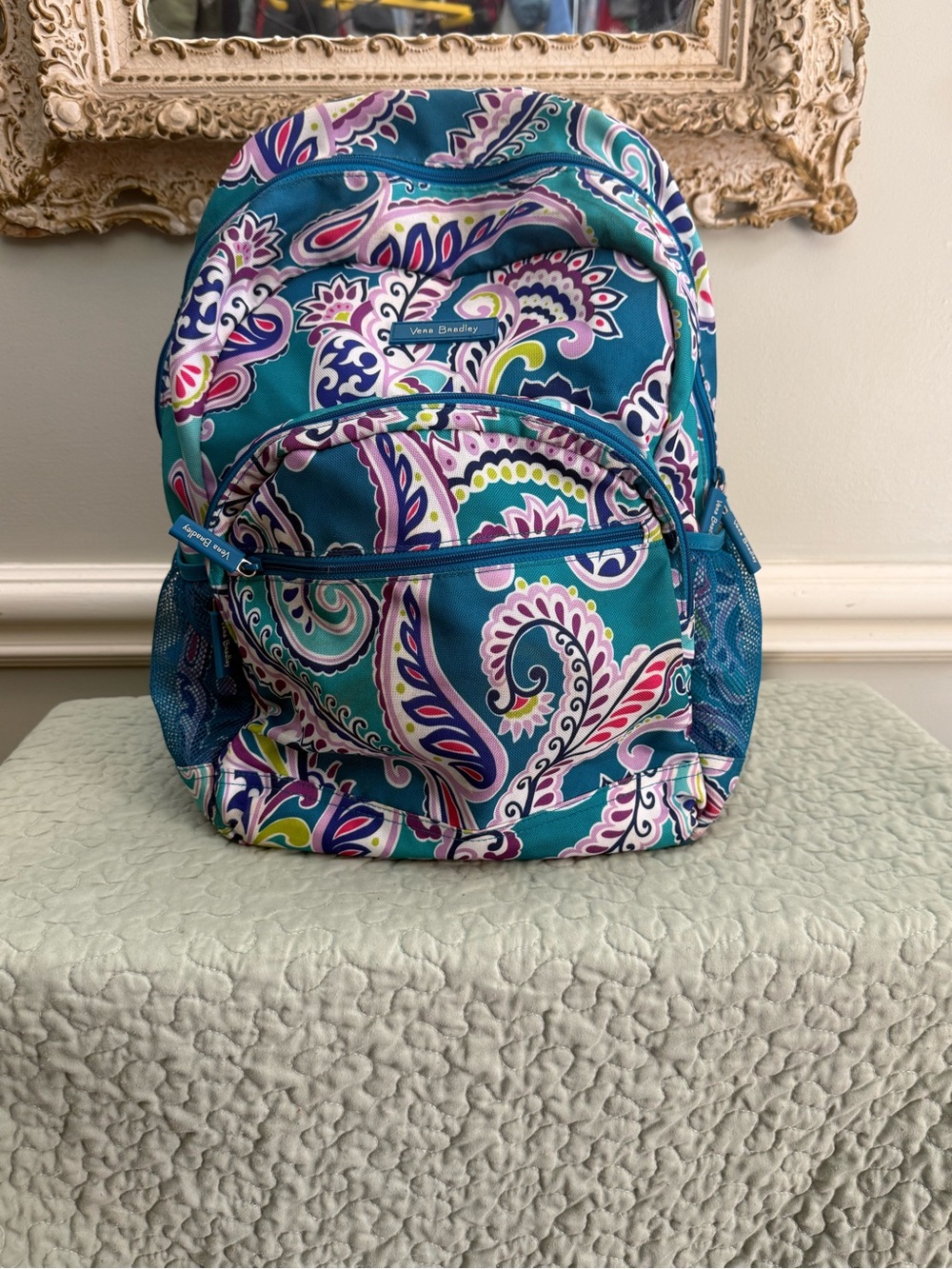 Vera Bradley Teal Paisley Print Backpack with Pink, Purple & Green Accents